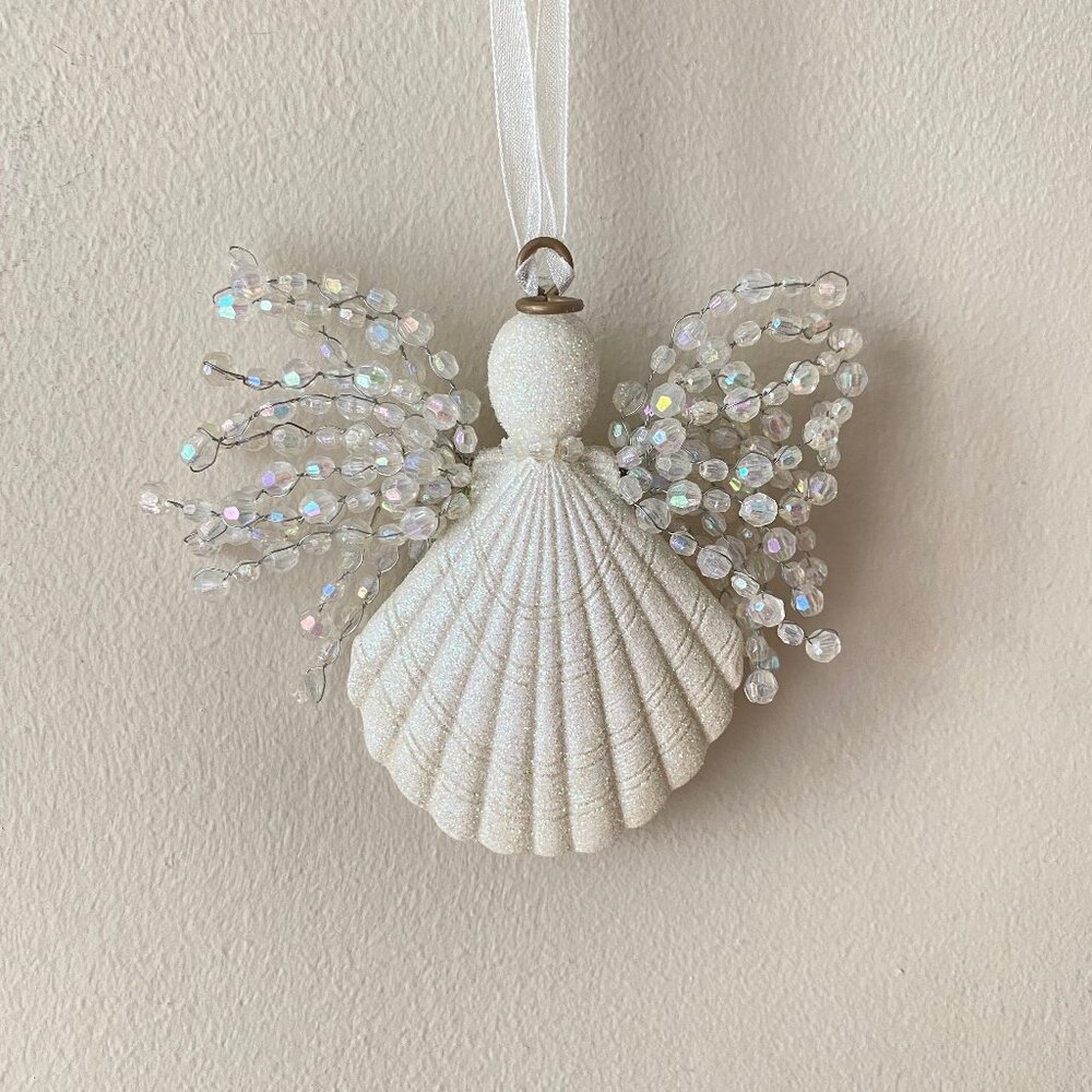 2 for $20 Angel Ornaments – 1 Carved Wood + 1 Sparkly Shell with Beaded Wings - Picture 14 of 14
